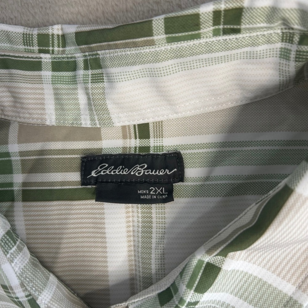 Eddie Bauer Men's 2XL Shirt Short Sleeve Button Down Plaid Green Khaki Sage - Picture 3 of 8